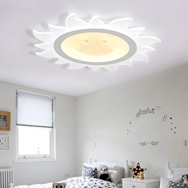 Acrylic Sun Shaped Ceiling Lamp Cartoon White LED Flush Mount Light Fixture in Warm/White Light, 16.5"/20.5"/31" W
