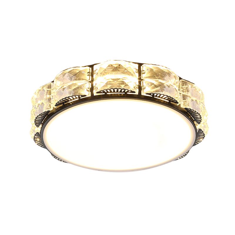 Integrated LED Flush Light Fixture Simple Scalloped Round/Square Crystal Ceiling Lamp in Black/White