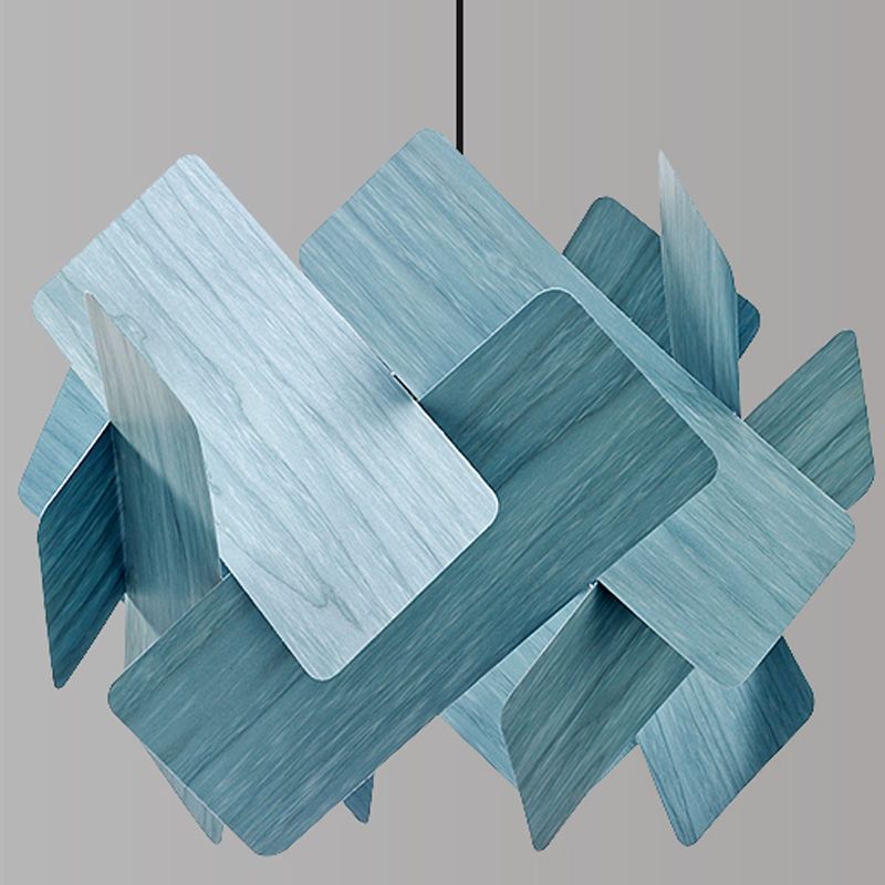 Geometry Shape Hanging Lamp Faux Wood 1 Head Bedroom Suspension Lighting