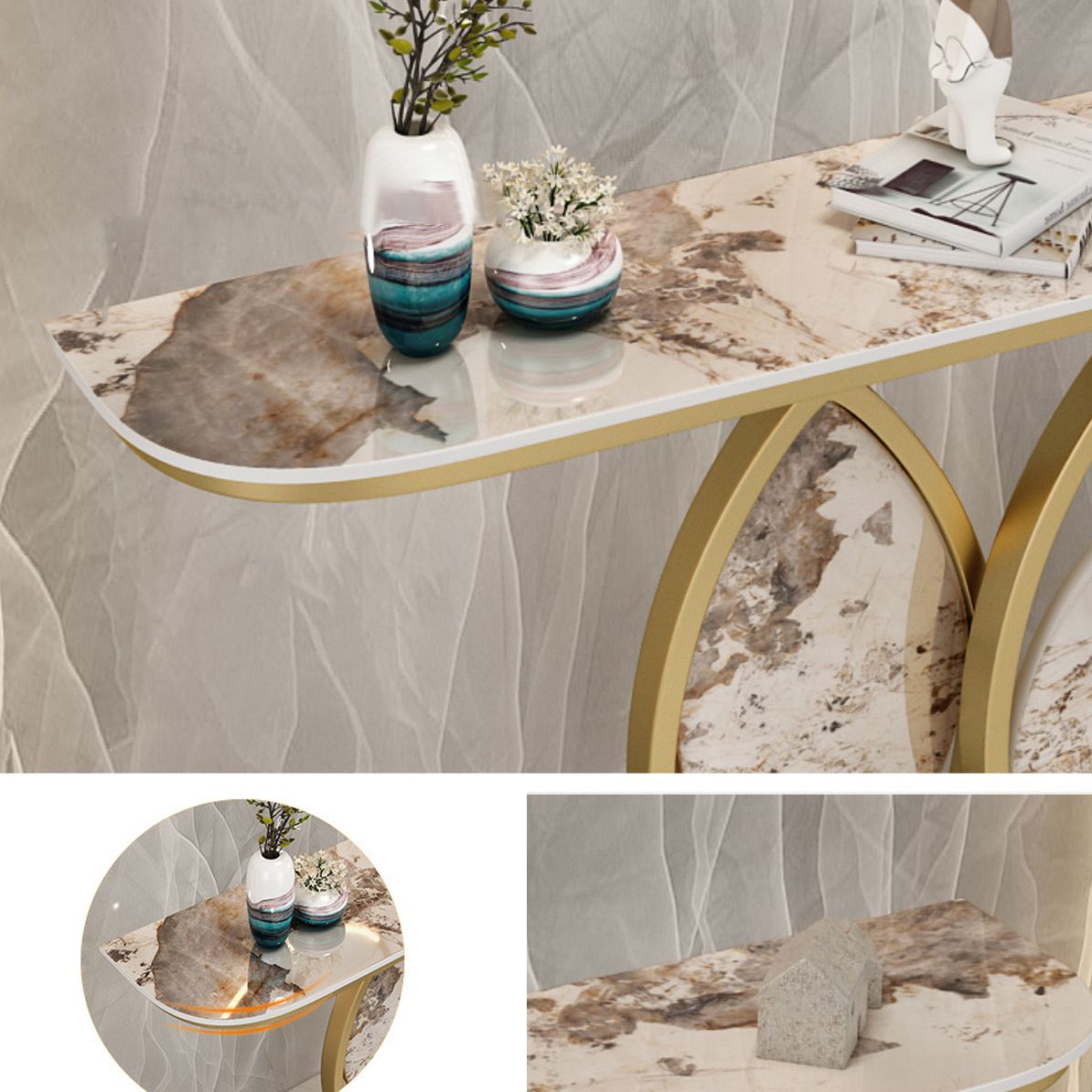 Glam Stone Console Table Scratch Resistant End Table for Hall