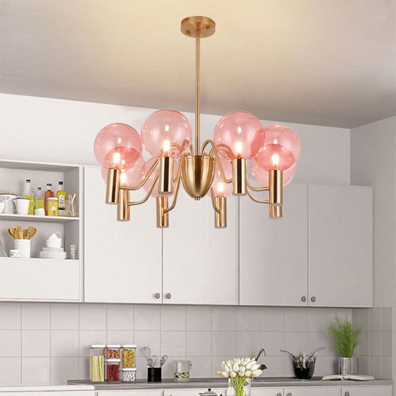 Glass Gold Pendant Light in Modern Luxury Style Wrought Iron Globe Chandelier for Dining Room