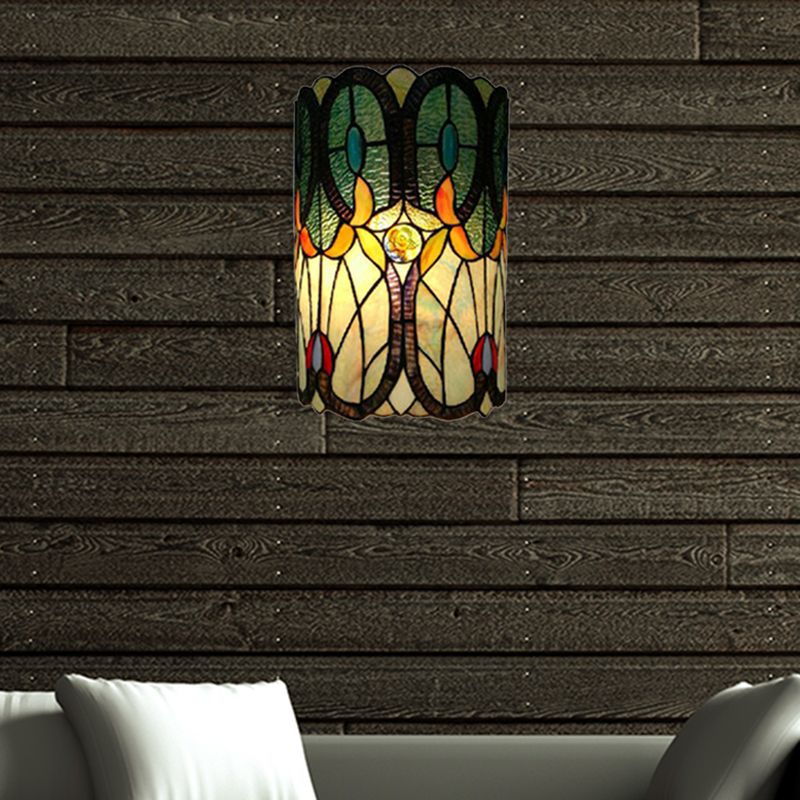 Column Wall Sconce Tiffany Stained Glass 2 Lights Wall Mount Light for Living Room