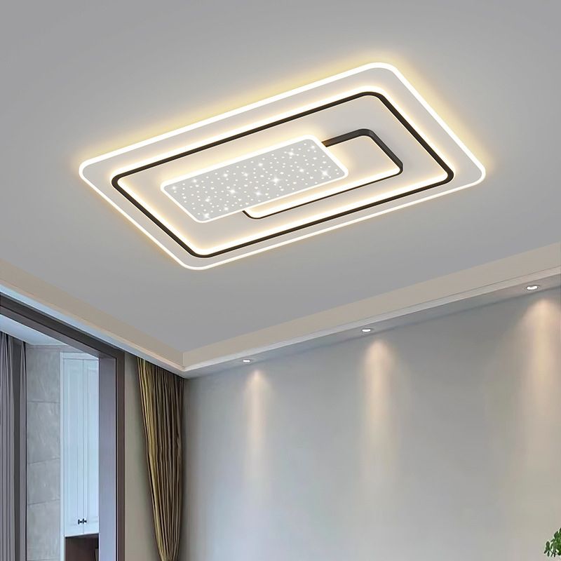 LED Modern Metal Flush Mount Geometric Shape Ceiling Light with Plastic Shade for Bedroom