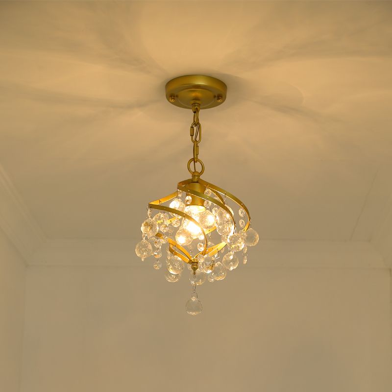 Curving Metal Pendant Lighting Country 1 Head Corridor Suspension Lamp with Crystal Accent in Gold