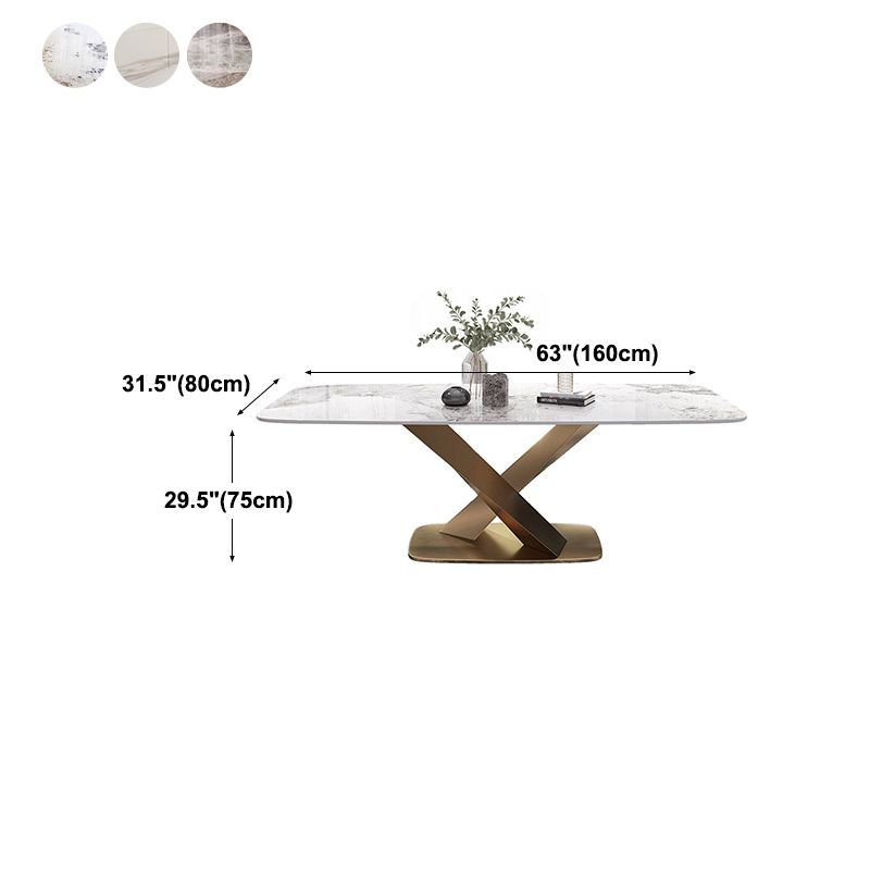 Luxury Sintered Stone Dining Table Rectangle Table with Single Pedestal in Gold