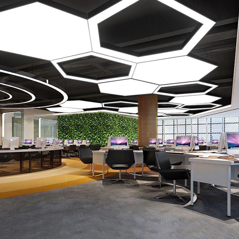 Plafonnier LED de forme hexagonale en fer moderne, 1 lumière, montage encastré pour bureau