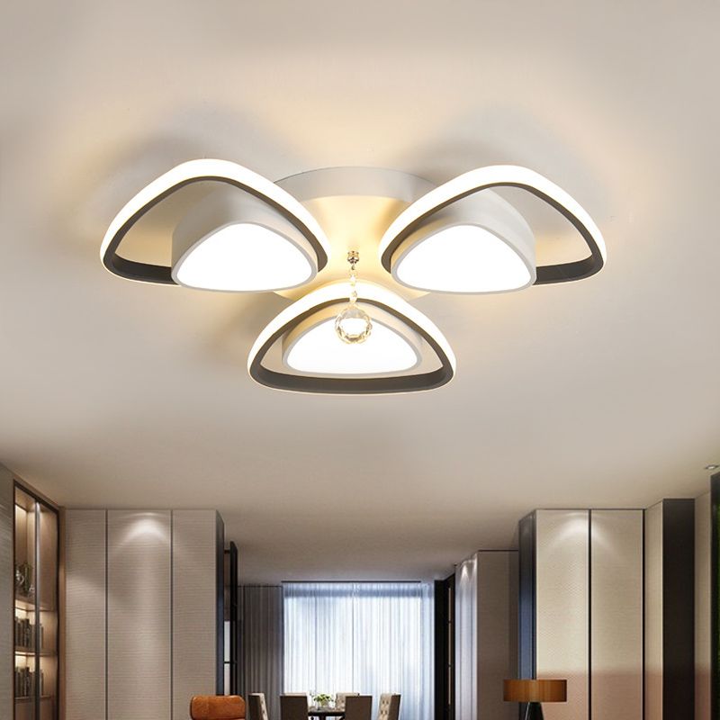 Minimalism Triangle Flush Mount 3/5-Bulb Clear Crystal Ball Ceiling Light Fixture in Black and White