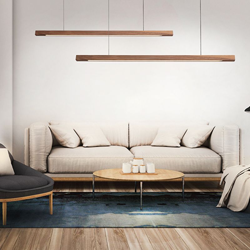 Zeitgenössische Insel Leichtes lineares Holz 1 helle Inselpendelleuchte für Küche