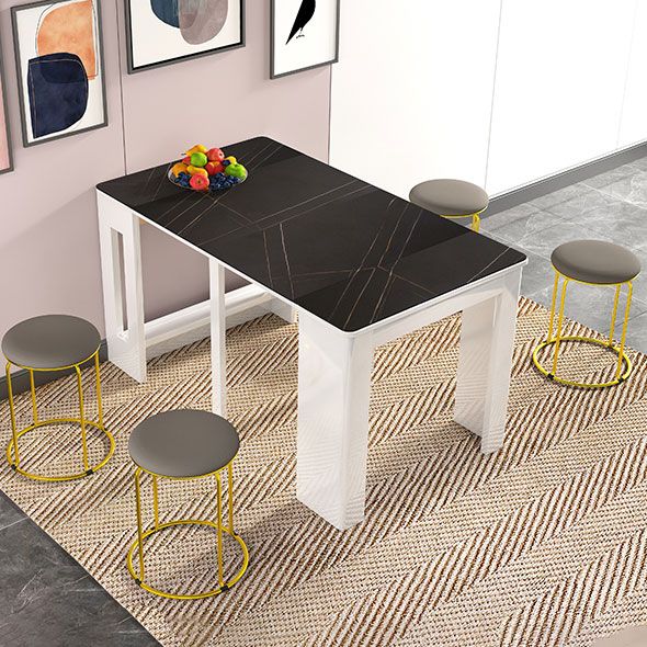 73'' Foldable Poplar Wood Dining Table Modern Rectangle Extendable Table with 5 Legs