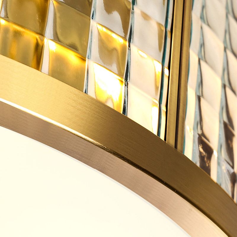 Colonical Artistic Circular Flush Mount Copper Indoor Ceiling Light with Glass Shade