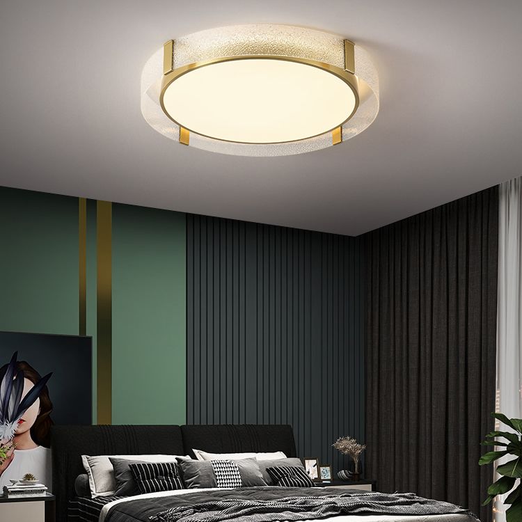 Geometry Shape Ceiling Lamp Modern Copper Flush Mount with Glass Lampshade for Bedroom