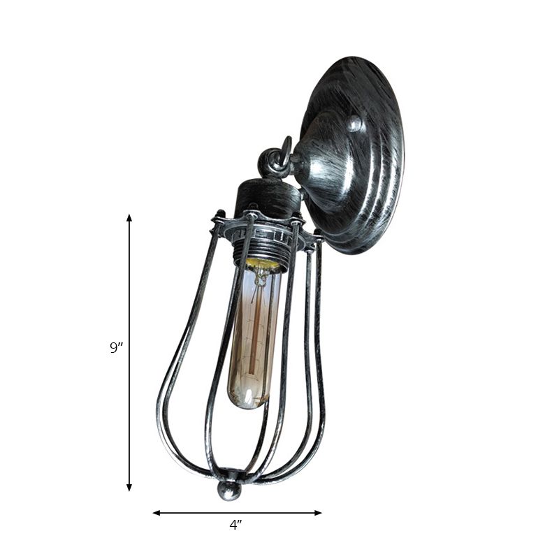 1 Kopfdrahtschutz Wandleuchte Leuchten mit Glühbirnenschatten Industrie gealtertes Messing/antike Silbereisenwandlampe für das Restaurant