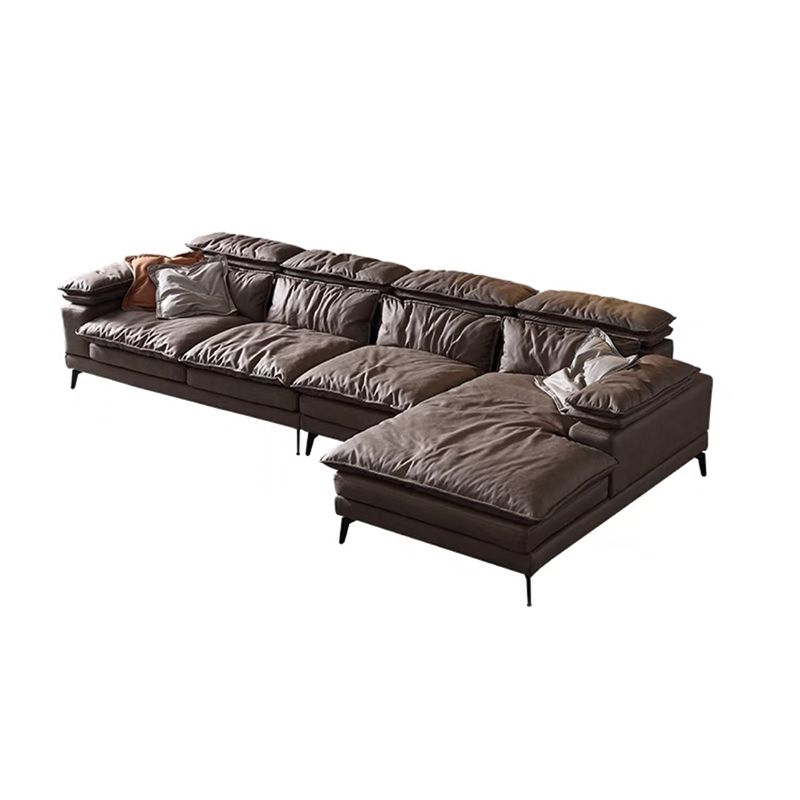 Modern Style Sofa Bed Imitation Leather Material Grey/khaki/coffee Feather Padded Sofa