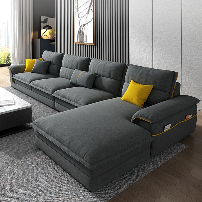 Flared Arm Furniture Sectionals Dark Gray Sofa Sectional with Pillows