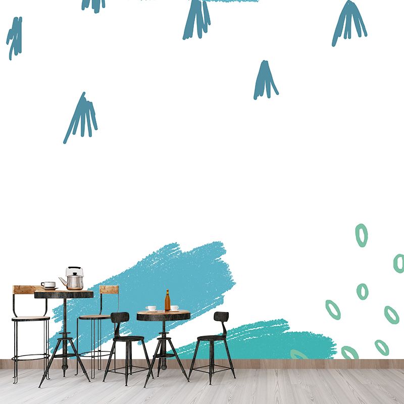 Big Brushstroke Mural Kids Style Simple Abstract Painting Wall Art in Blue for Bedroom