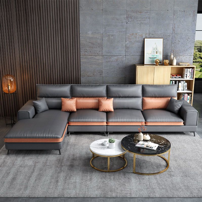 Nordic Faux Leather Stationary Living Room Square Arm Sofa Chaise