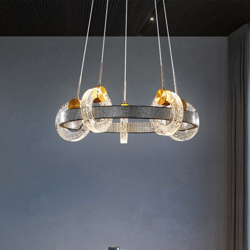 Bubble Crystal Black Chandelier Multi ring 5 têtes luxueuses Éclairage suspendu luxueux