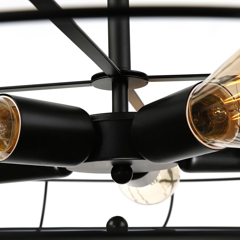 Fan Shaped Iron Ceiling Light with Wire Cage Shade Vintage 5 Lights Living Room Semi Flush Mount Light in Rust/Black