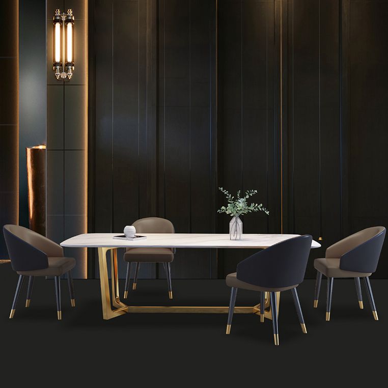 Rectangle Shape Glam Dining Table White Fixed Table with Sintered Stone