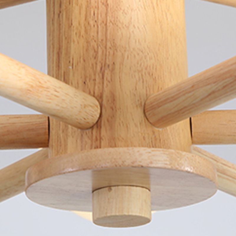 Modern Simplicity Globe Chandelier Wooden Indoor Pendant Light with White Glass Shade