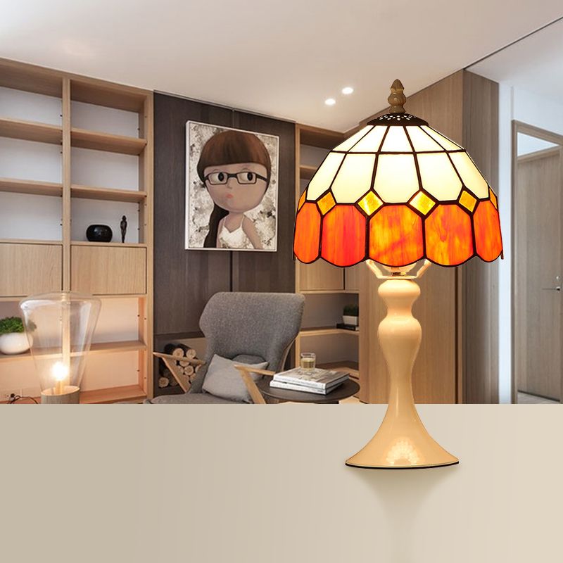 Cafe Grid Dousse Light Art Verre Antique Tiffany Style Orange Desk Lampe For Bedroom