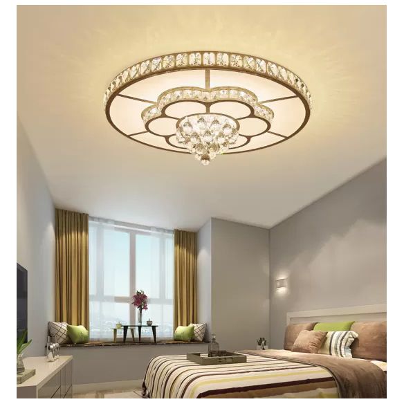 White Floral Flush Mount Ceiling Fixture Modern LED Crystal Flushmount Ceiling Lamp for Living Room