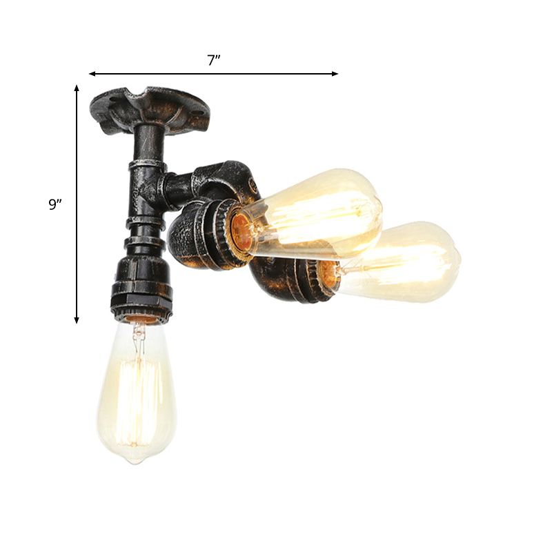 Water Pipe Metal Semi Flush Mount Vintage 3/4 Lights Indoor Ceiling Light Fixture in Antique Brass/Aged Silver/Antique Bronze