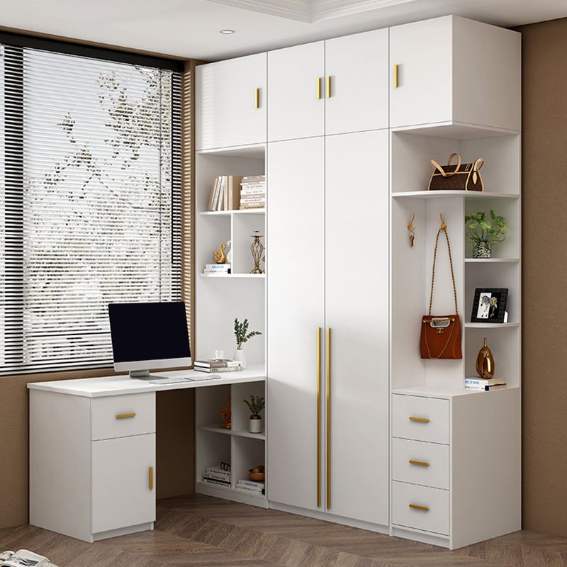 White Wooden Wardrobe Contemporary Style Wardrobe Closet with Drawer
