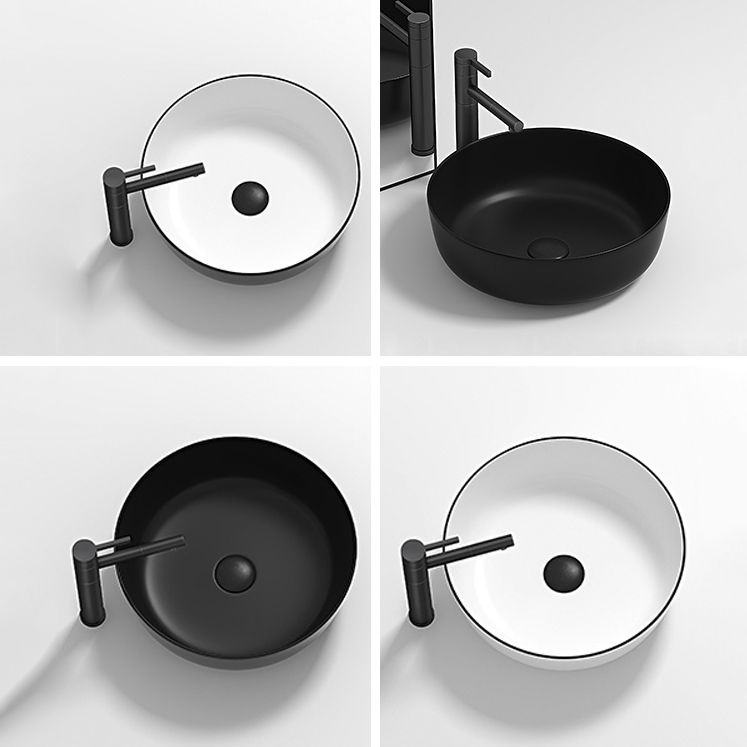 Modern Bathroom Sink Pop-Up Drain Porcelain Round Vessel Lavatory Sink