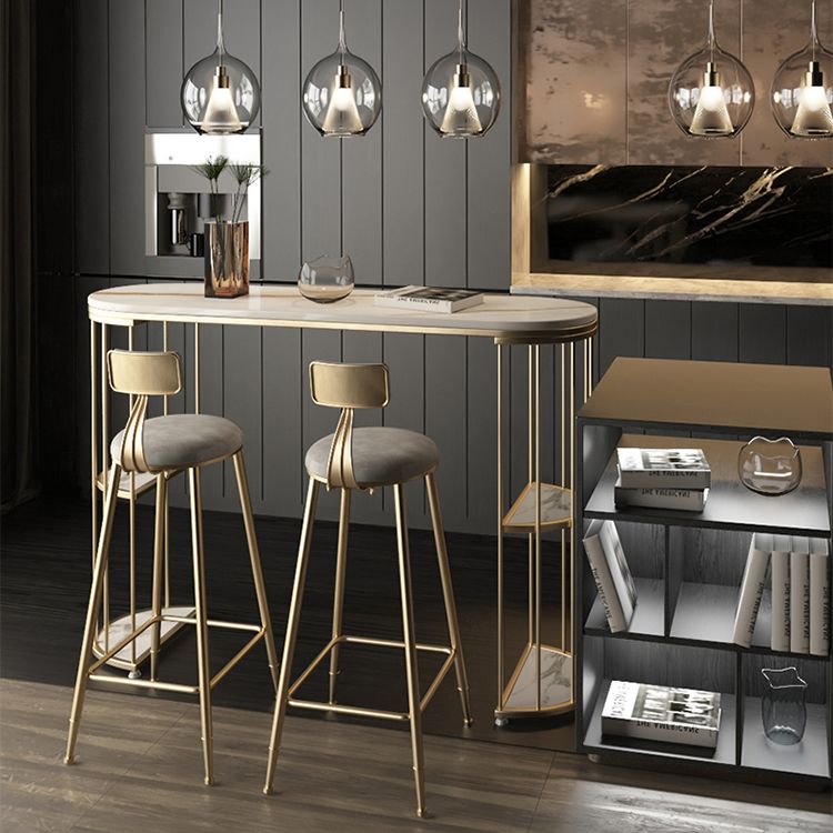 Glam Oval Bar Table Set 1/3 Pieces Stone Counter Table with Upholstered Stools