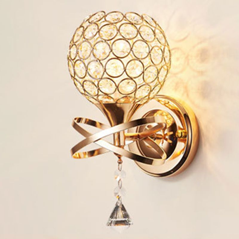 Modernism Ball Wall Light Fixture Crystal Living Room Wall Sconce in Gold