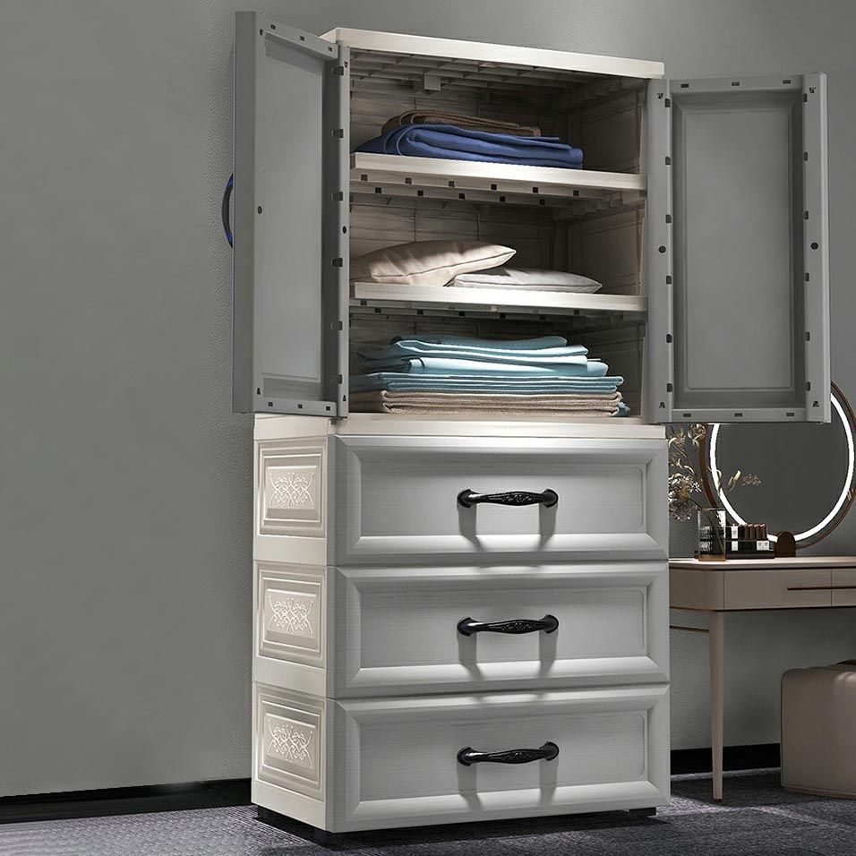 White Modern 2-door Wardrobe Armoire with Drawers Plastic Wardrobe