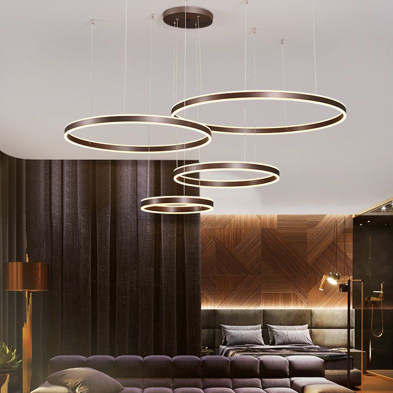 Coffee Rings Suspension Pendant Light Modern Style LED Metal Chandelier Pendant Light