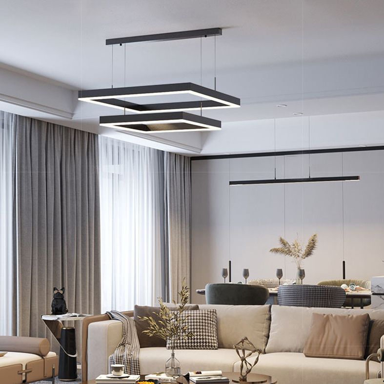 Metal Squares Chandelier Light Fixture Minimalist LED Pendant Lighting Fixture in Black