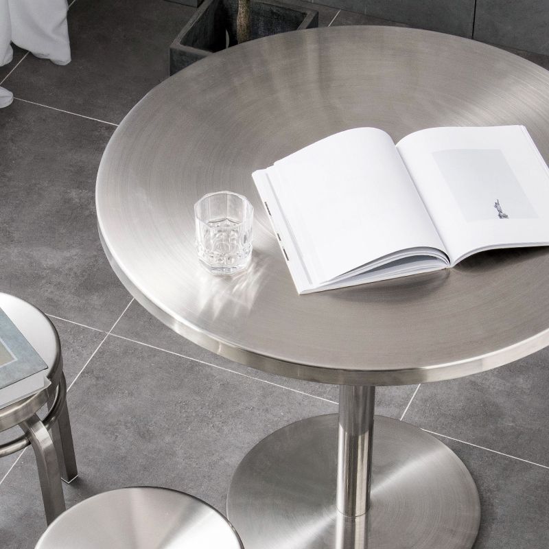 Metal Industrial Table Stainless Steel Top Dining Table with Pedestal Base
