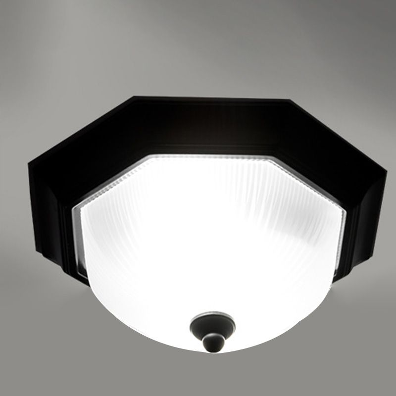 12" Wide Hexagon Flush Mount Classic Glass Flush Ceiling Light in Black