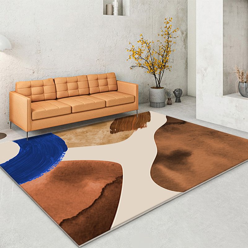 Modern Color Block Rug Polyester Dark Brown Rug Stain Resistant Rug for Living Room