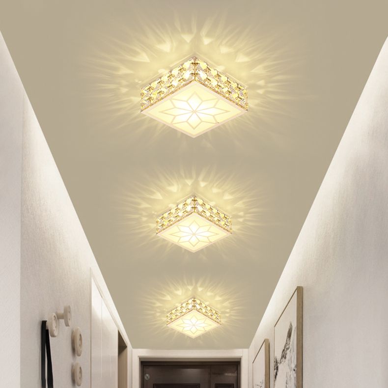 Plafonnier LED carré de style créatif et moderne, plafonnier en cristal avec trou de 2.5 à 3.5 pouces de diamètre