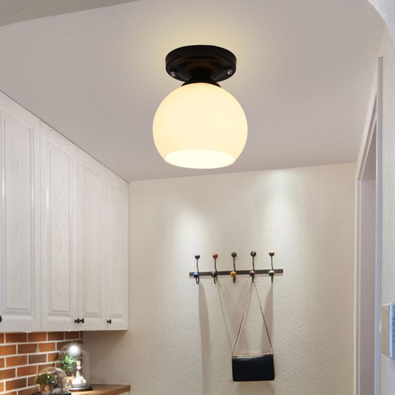 Minimalist Global Ceiling Mounted Fixture Glass Semi Flush Mount Lighting in Black
