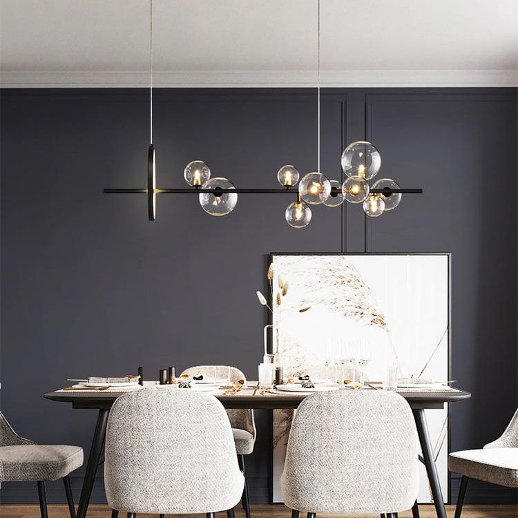 Modern Black Island Candant Lighting Spherical Glass Isola Glass Isola Luce per tavolo da pranzo
