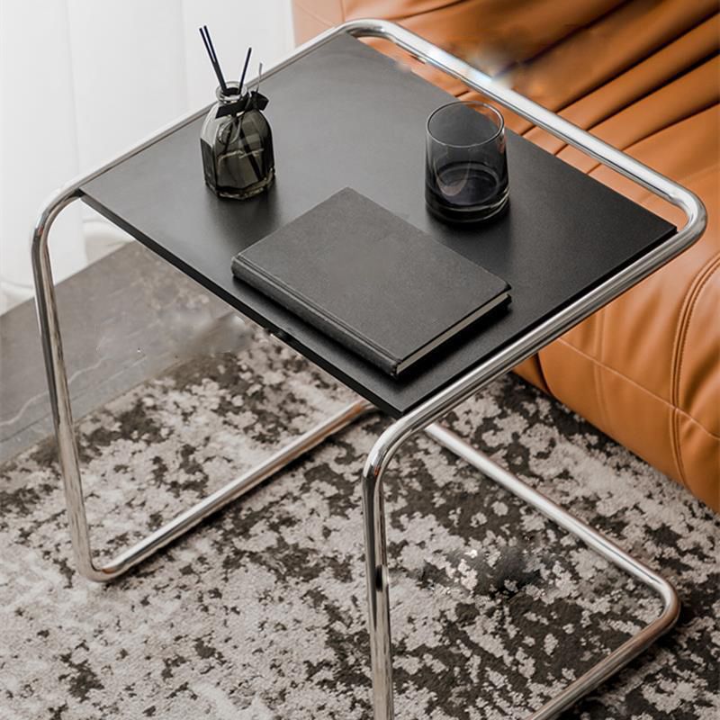 Modernistic Corner Table Wooden Rectangular Top C Base Side Table