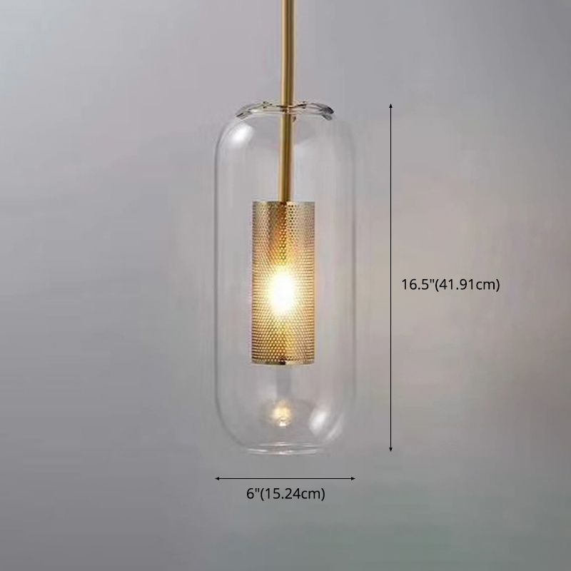 1 Light Cylinder Ceiling Light Industrial Glass Hanging Pendant Lights for Coffee Shop