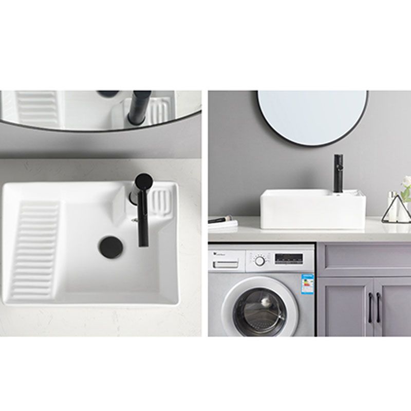 Classic Bathroom Sink Rectangular White Trough Sink with Pop-Up Drain