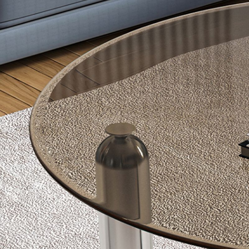 Round Glass Coffee Cocktail Table Steel 3 Legs 1 Single Coffee Table