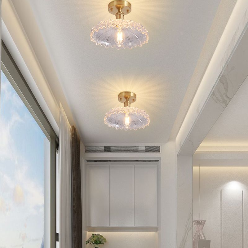 Shaded Glass Semi Flush Mount Light Fixture Nordic Style Brass Semi Flush Light Fixture