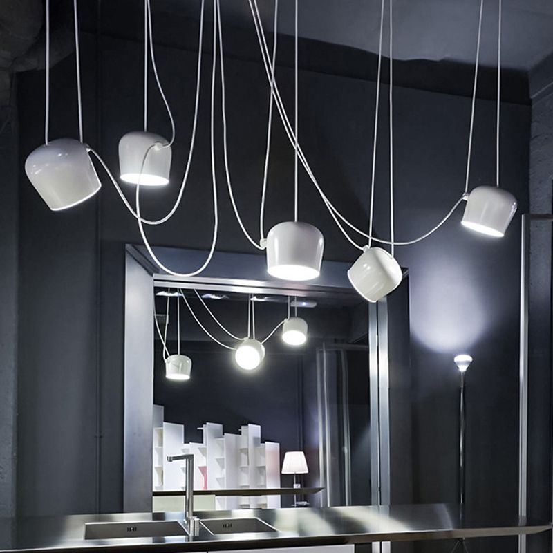 Mini Drum Aluminum Hanging Lamp Nordic White Suspension Light for Dining Room