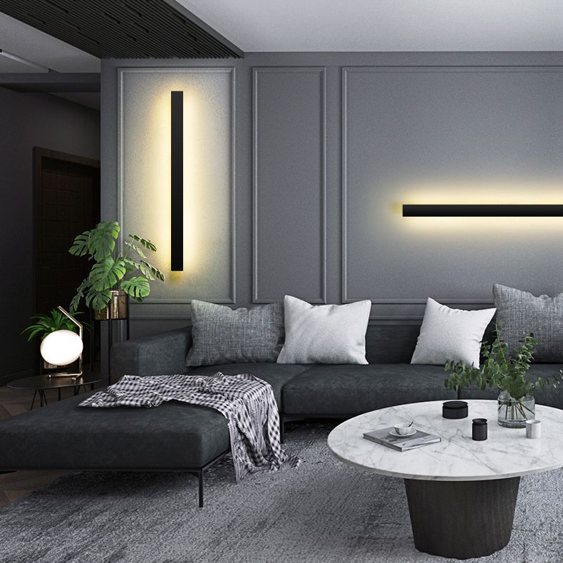Metal Linear Sconce Light Fixture Modern Style LED Black Wall Mount Light Fixture
