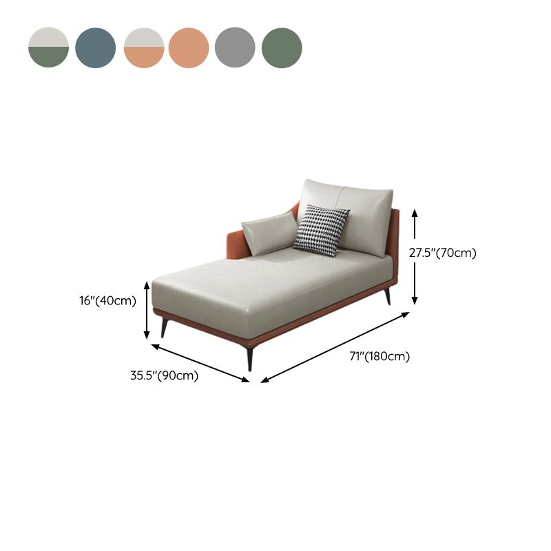 Nordic Style Faux Leather Chaise Recessed Arms Chaise in Solid Color