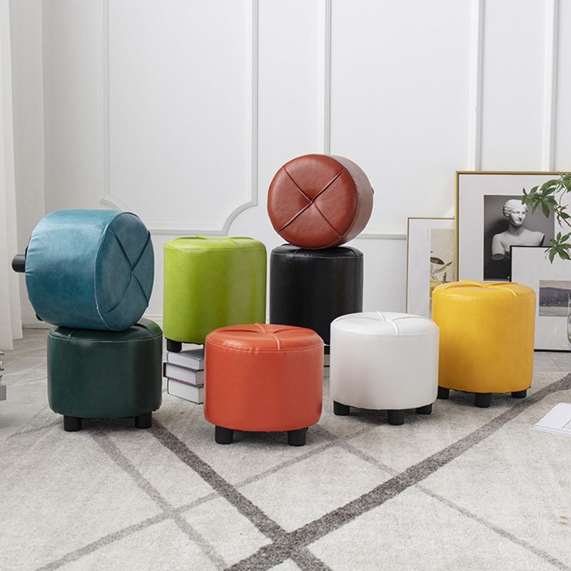 Modern Stain Resistant Ottoman Circle Shape Yellow Leather Cube