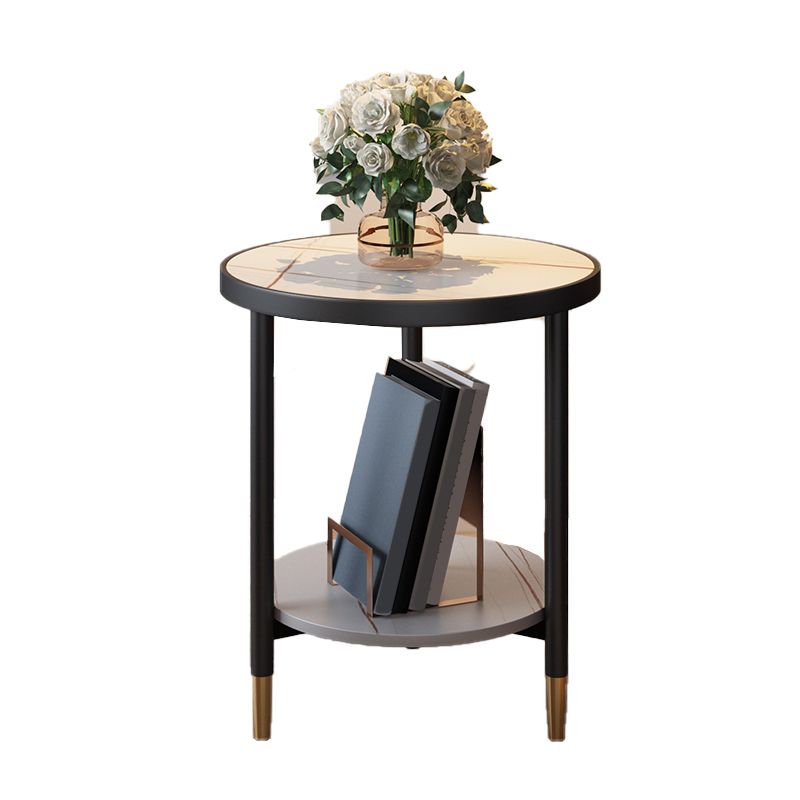 3 Legs Slate Side Table Round Minimalist Double Tier End Table